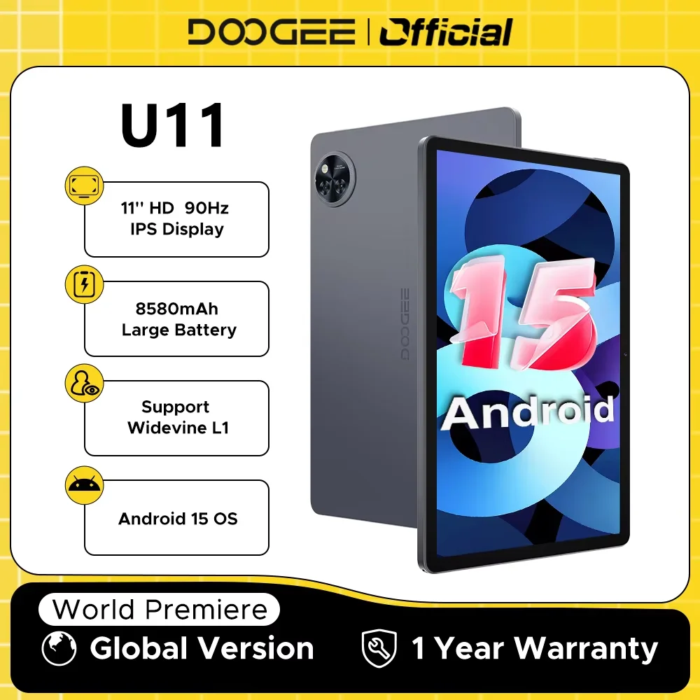 

Глобальная версия DOOGEE U11 Android 15 Планшет 11 дюймов Ультра-прозрачный дисплей 90 Гц 16 ГБ (4 + 12), 128 ГБ, 8580 мАч, аккумулятор Unisoc T606, восьмиядерный процессор