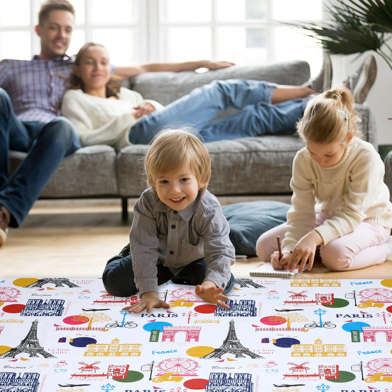 

1pc Painting Table Mat Waterproof Peva Fabric France Design For Floor Craft Activities