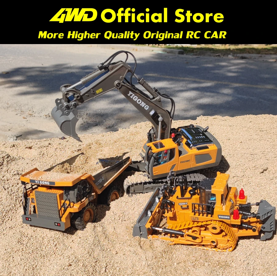 4WD Afstandsbediening Graafmachine 4x4 Legering Dump Truck Bulldozer Radio Model RC Auto Bouwvoertuig Speelgoed Kinderen Kids Geschenken