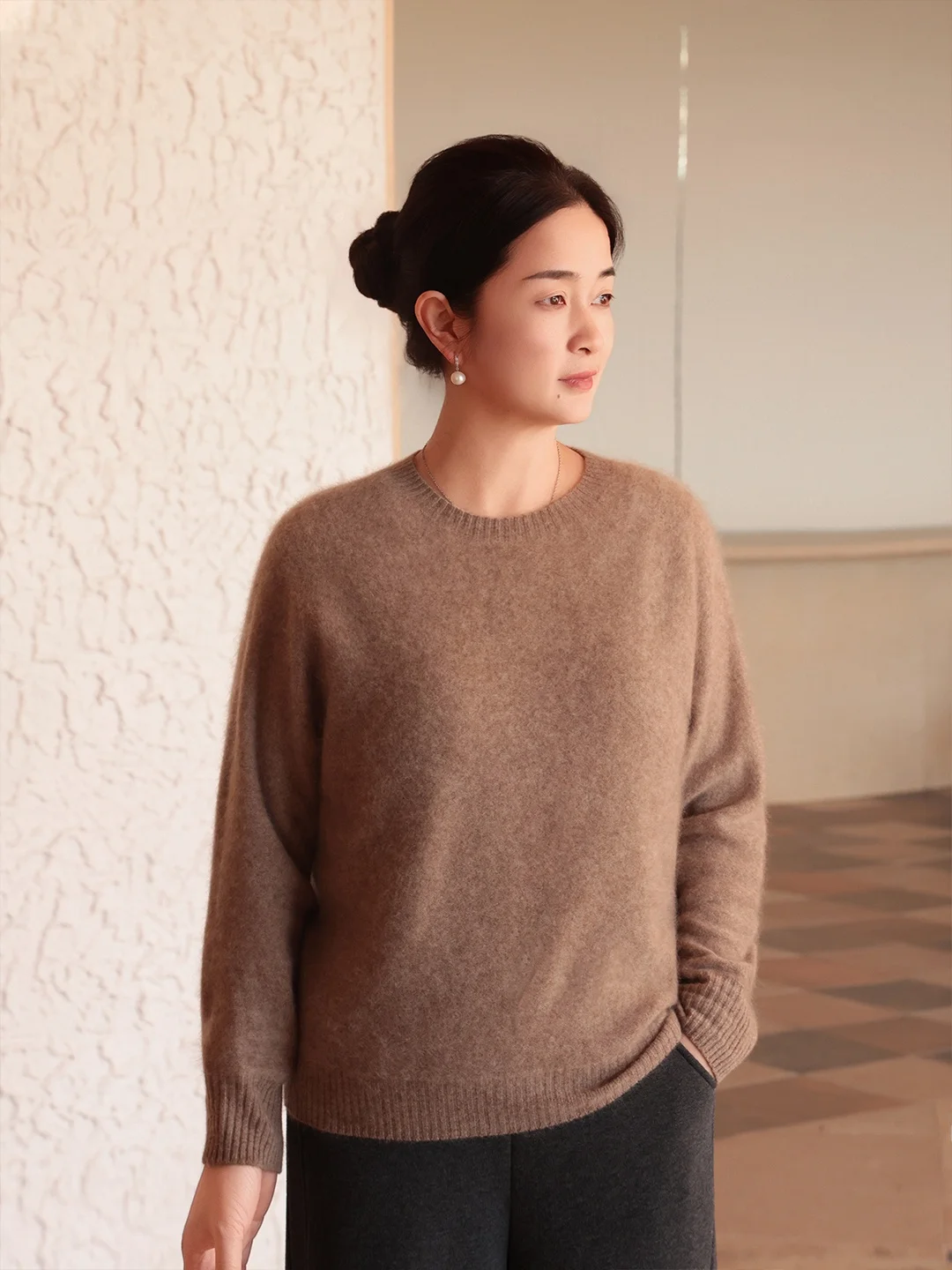 

Вязаный шерстяной свитер для женщин, базовый слой, зимний, уютный, антивозрастной, FSY5452, мягкий, комфортный, с длинными рукавами, круглый вырез, свитер