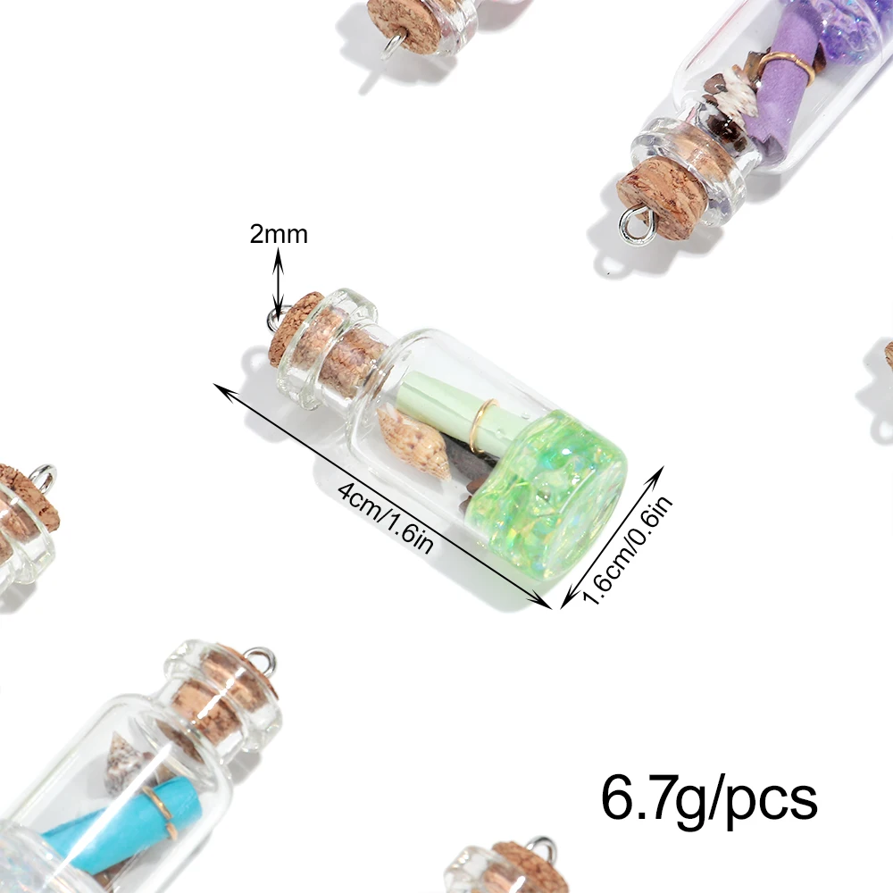 6pcs 3D Drift Glass Bottle Charm Colorful Conch Wish Bottle Pendants for DIY Craft Jewelry Making Keychain Earring Accessories