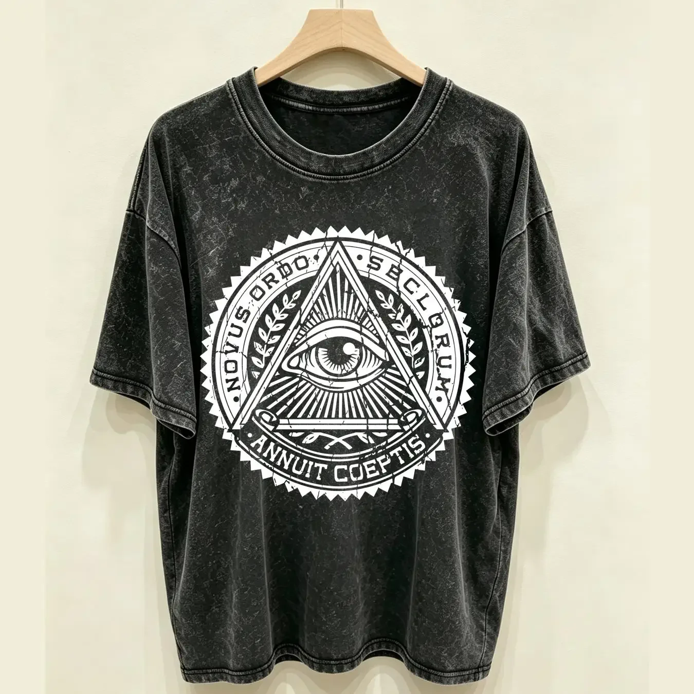 washed T Shirt VINTAGE ILLUMINATI MENS PYRAMID EYE REPTILIAN MASONIC SECRET TOP COL long or short sleeves vintage Washed Unisex