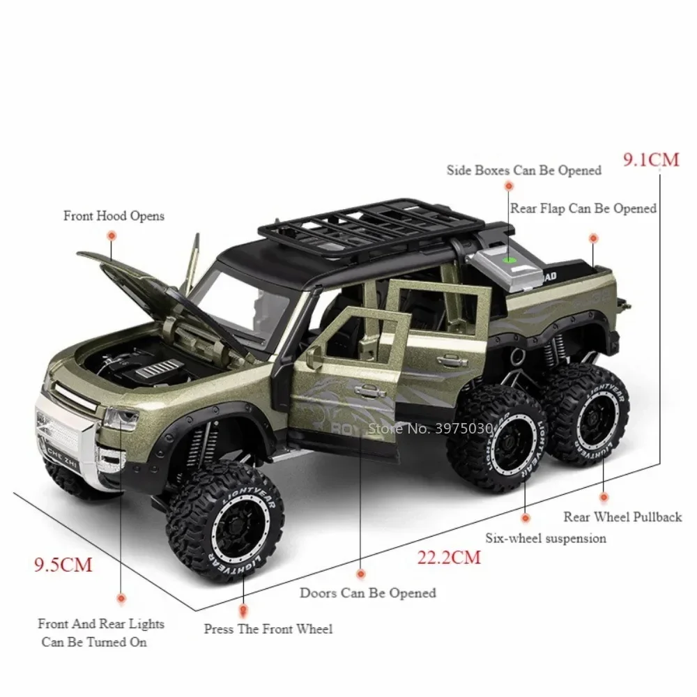 1:24 Alloy Land Rover Defender Diecast Toy Cars Miniature Model with Sound Light Pull Back Off-road Vehicles Kids Festival Gifts