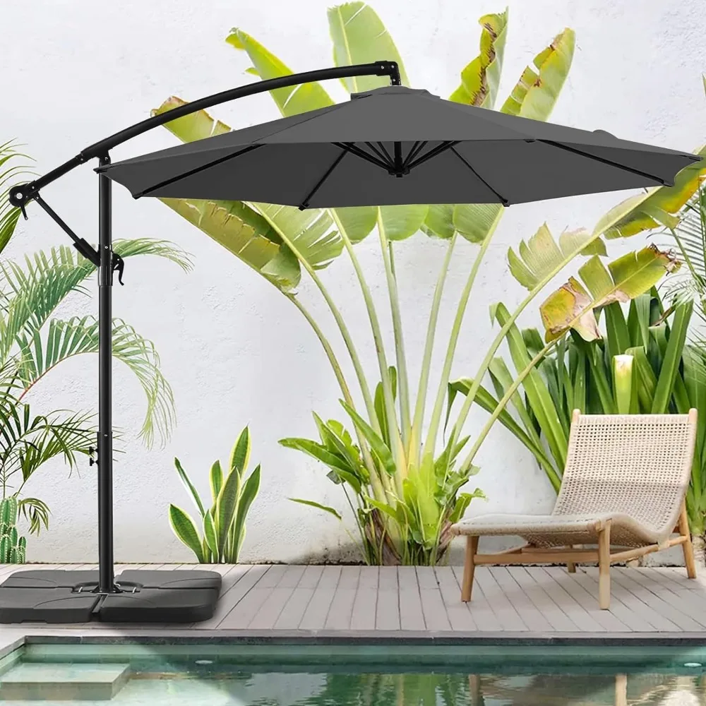 

Outdoor Parasol 10 FT Fade Resistant Crank & Cross Base Umbrella for the Beach Large Garden Furniture, Grey