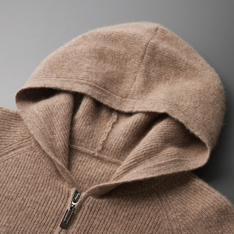 Autunno e inverno 100% cardigan in puro cashmere da uomo con cappuccio con cerniera maglione spesso sciolto plus size cappotto maglione lavorato a maglia di lana
