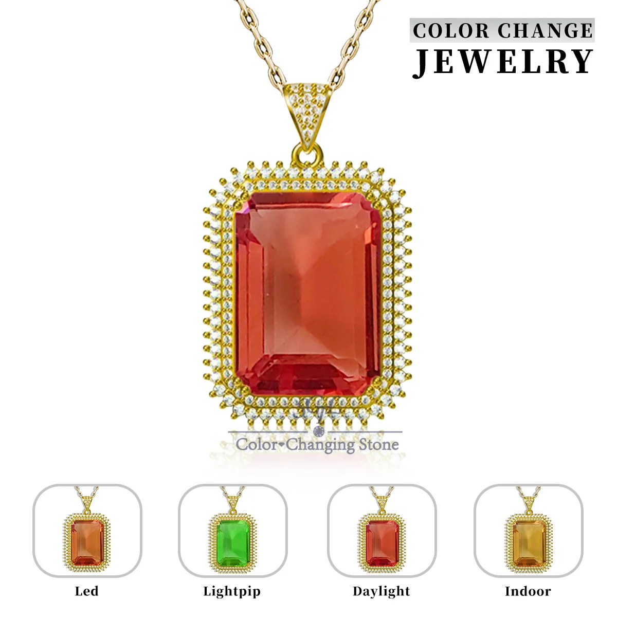 

Rectangle Turkish Change color Sultanite stone Copper Pendant Necklace Unique,different light sources have different colors