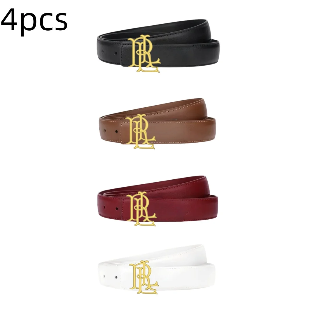 4Pcs Women Adjustable Waist Belt Retro Vintage Letter Metal Buckle Solid Color Waistband Versatile Belts for Dating Office Daily