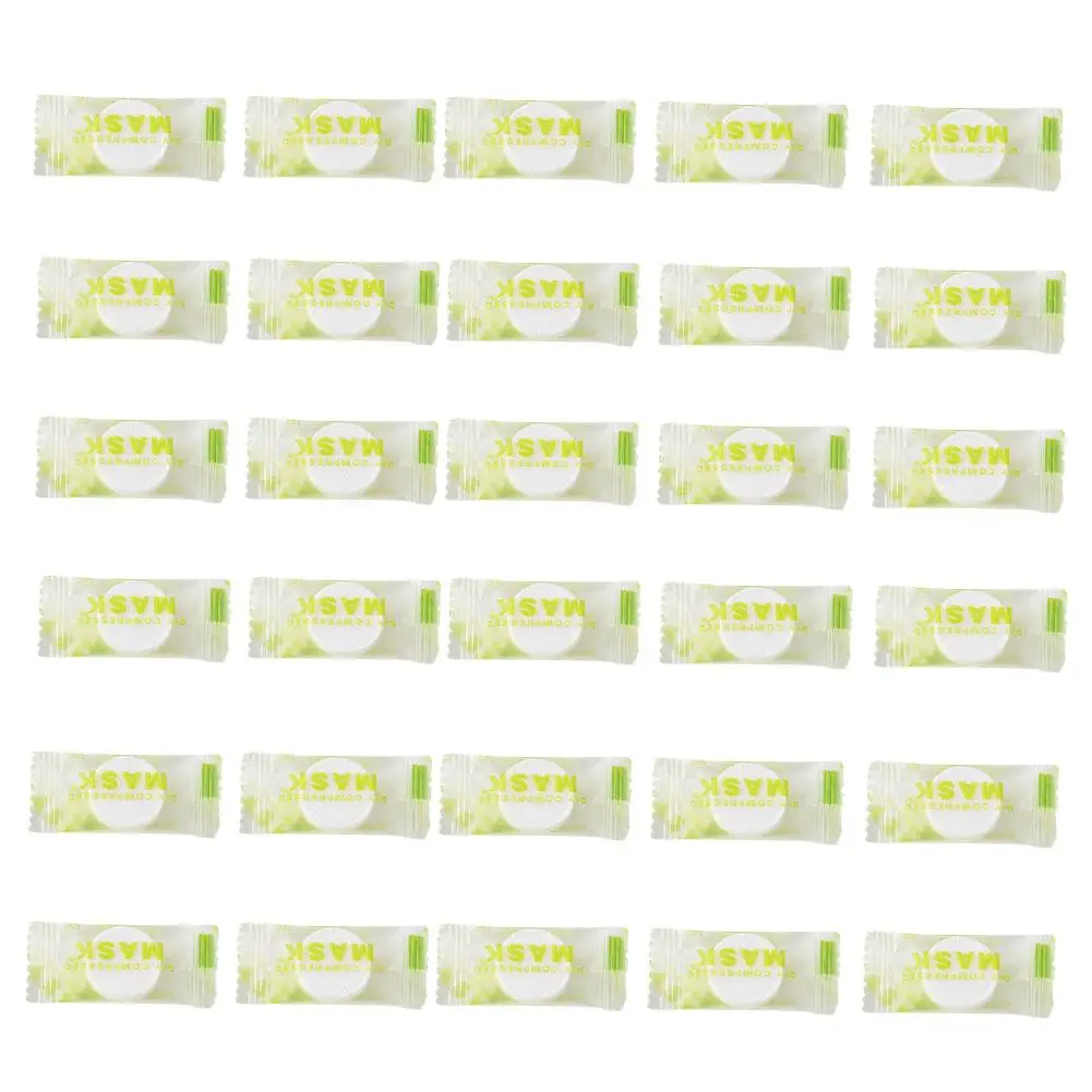 يمكن التخلص منها مضغوط قناع الوجه ورقة ، المحمولة الجلد ملفوفة أدوات ، غير المنسوجة العناية بالسفر ، القطن الوجه ، م X2Z7 ، 30 قطعة ، 50 قطعة