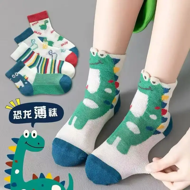 5 pares de lindos calcetines de dinosaurio calcetines para niños novedad de verano calcetines transpirables de malla de dinosaurio para niños y niñas calcetines cómodos para niños