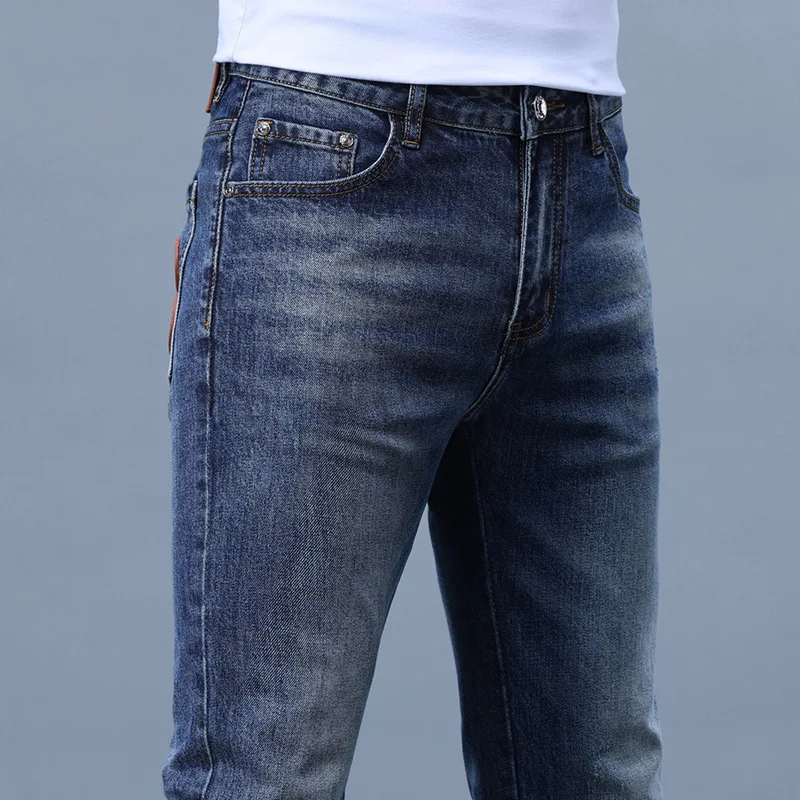 Affordable luxury fashion jeans men's high-end fashionable printed casual all-matching slim fit skinny stretch denim trousers