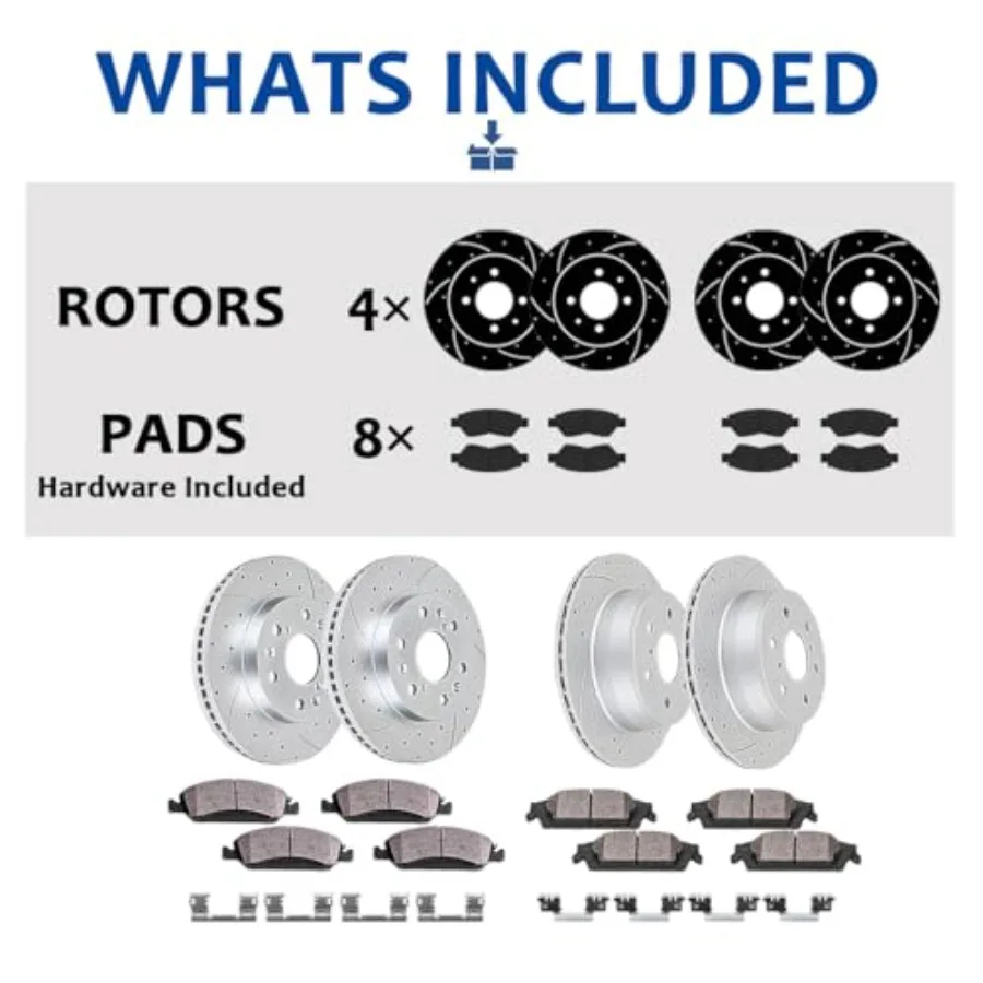 Rotores de freno ranurados perforados delanteros y traseros y pastillas de freno de cerámica Kit de freno de repuesto para Hyundai Sonata Kia Optima 2011 201