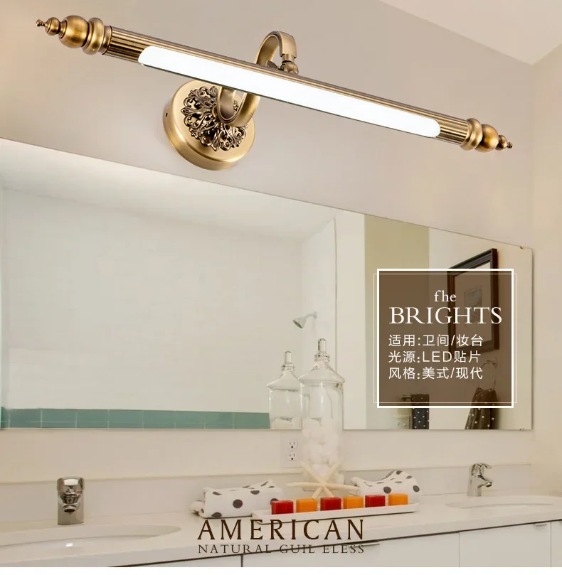 

EYU mirror front light, bathroom, brown antique copper mirror painting light, European style anti fog and waterproof wall light