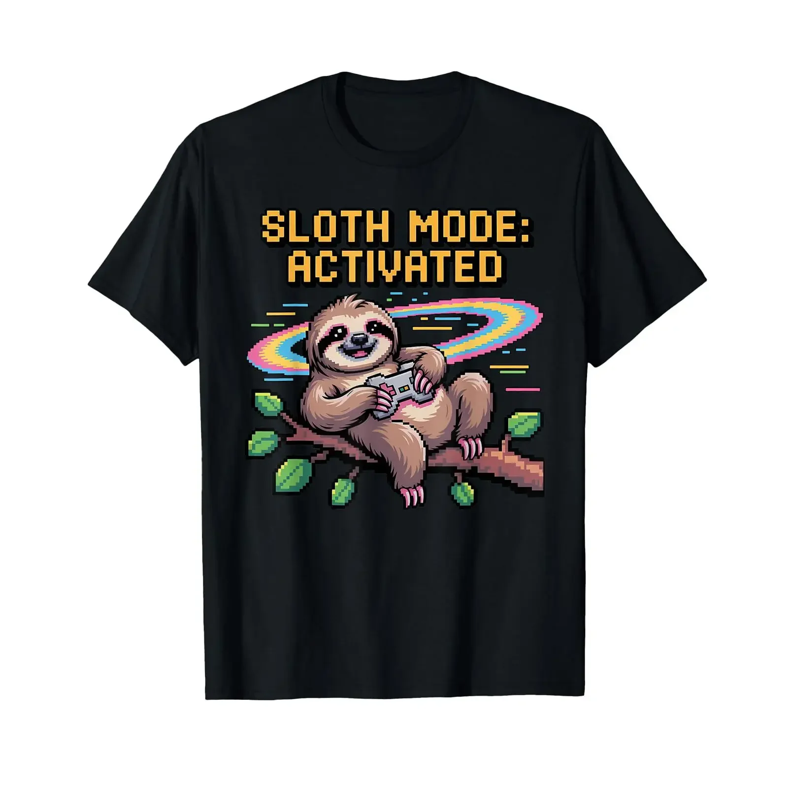 Faultier Modus aktivierter Gaming Controller Chill Pixel Art T Shirt vintage Washed Breathable Stretched Casual