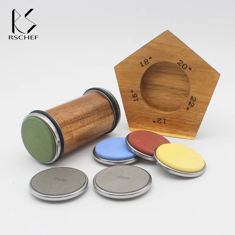 

5 Angle Rolling Knife Sharpener 12/15/18/20/22° Knives Sharpeners Magnet Base Wooden Accessory Diamond Grit 240-10000# Kitchen