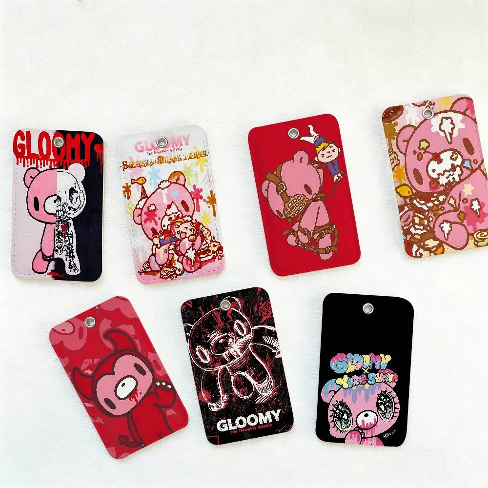Cartoon G-gloomy Bear 1Pc Access Card Case Leather Card Holder Keychain Key Ring Door Access Tags ID Card Case Keychain