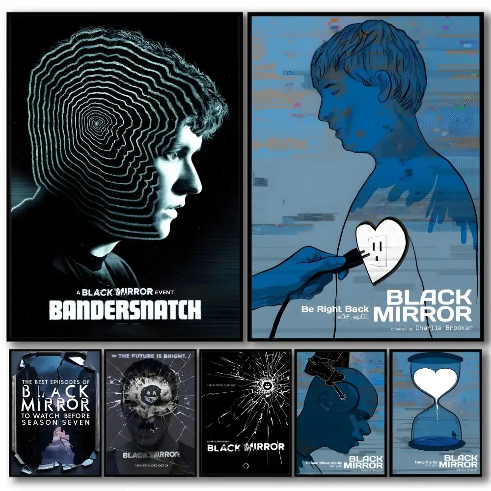 

Humanity Tv B-Black Mirror Painting Calligraphy High-Quality Cotton Canvas Poster Wall Art for Living Room Coffee House Decor