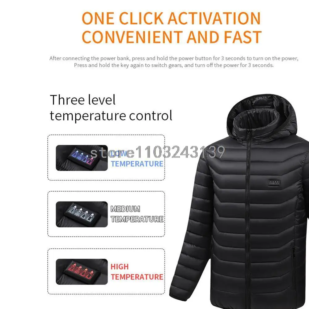 Winter Heated Jacket Men Women USB Electric Self Heating Jacket Coat Warm Hunting Camping Hiking Skiing Clothing