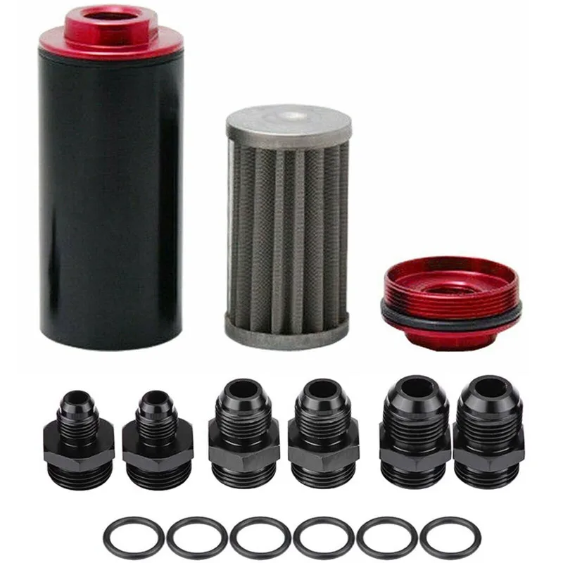 Aluminum Alloy Inline Fuel Filter High Flow 100 Micron Cleanable 6AN/8AN/10AN Adapter Universal Car Truck