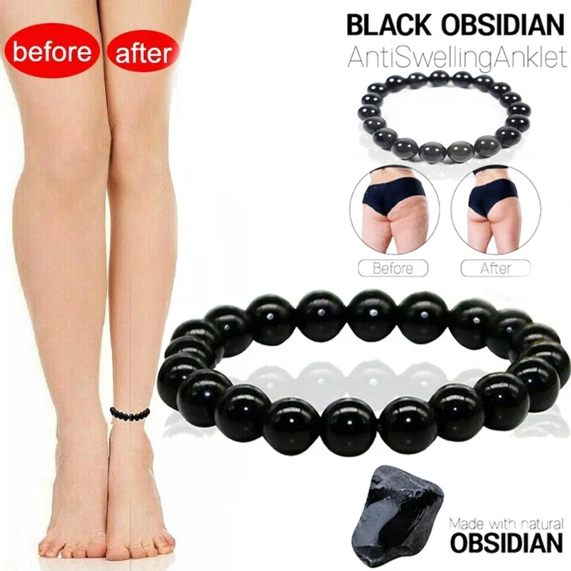 JD Natural Black Obsidian Stone Bracelet Women Men Promote Blood Circulation Relax Anxiety Weight Loss Strand Beaded Bracelets