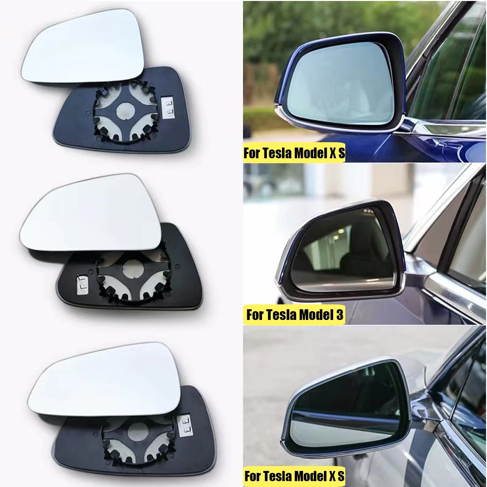 2PCS Car Wide Angle Mirror Heat Waterproof Anti Glare Large Vision Rearview Mirror Lens for Tesla Model 3 Y X S