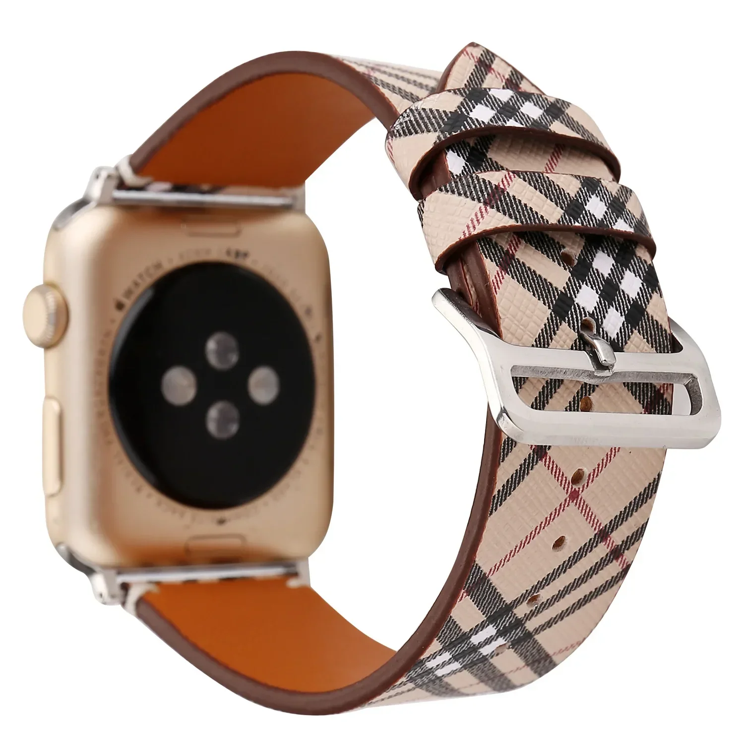 Suitable for Apple Watch strap Apple Watch 7-1 Fashion plaid leather strap iwatch7 leather strap