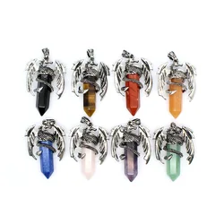 Dragon Animal Pendant Natural Crystal Stones Rose Quartz Amethyst Hexagonal Necklace Reiki Healing Chakra Fashion Jewelry Gifts