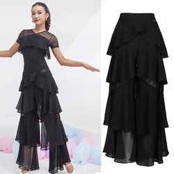 Latin Practice Clothes Modern Dance Pants Women'S High Waist Four-Layer Ruffled Trousers National Standard Dance Costumes SL4863