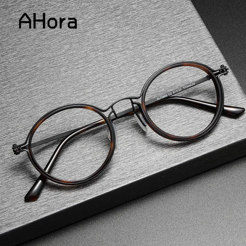 Ahora Titanium Women&Men Computer Reading Glasses Frame Retro Anti Blue Light Round Prebyopia Eyeglasses Goggles +1.0+1.5..+4. 0