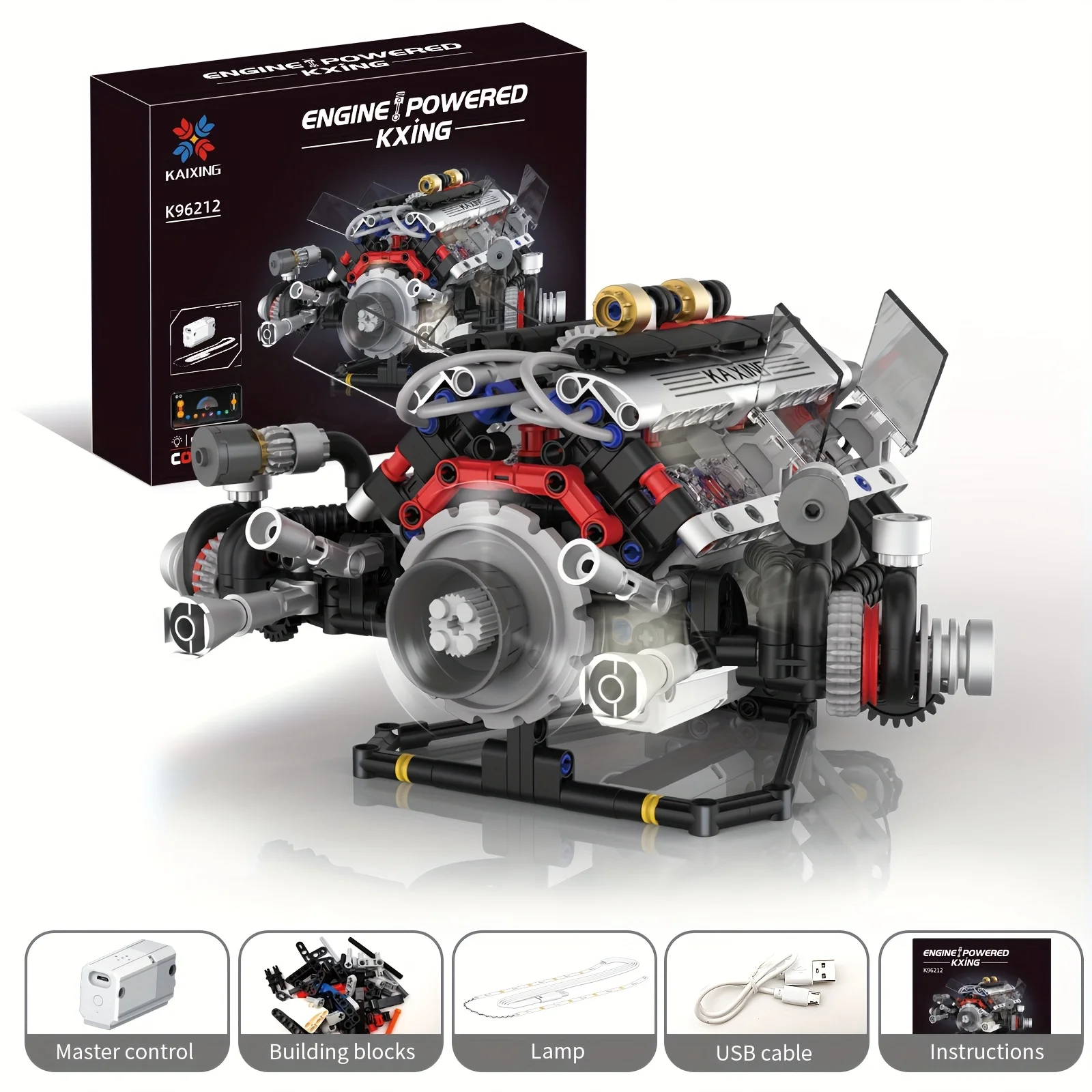 Supercar BM Electric V8 Engine Building Block Racing Car Technology Mechanical Assembly Toy Model Birthday Gift