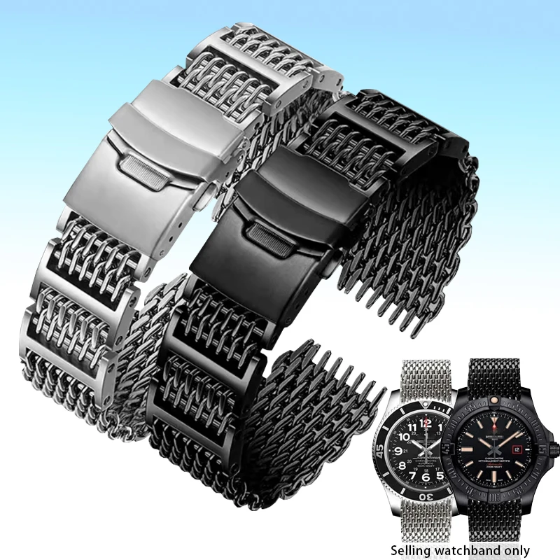 20mm 22mm 24mm Cool Outstanding Shark Mesh Watchband  for Seiko New No.5 /Casio/ Huawei Stainless Steel Replacement Bracelet