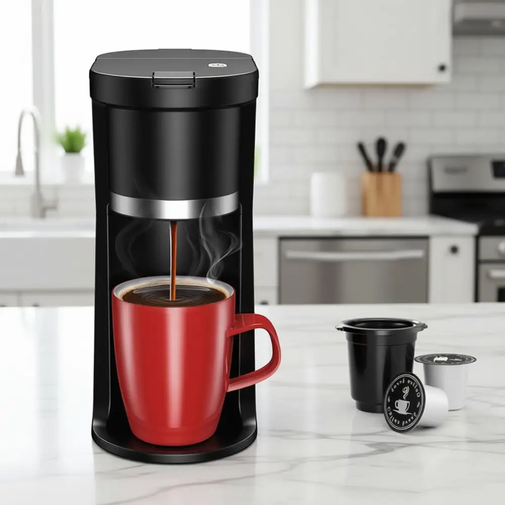 

Single Serve Coffee Maker, Brew K-Cup & Ground Coffee, 6-12 Oz Sizes, One-Button Operation, Descaling Reminder