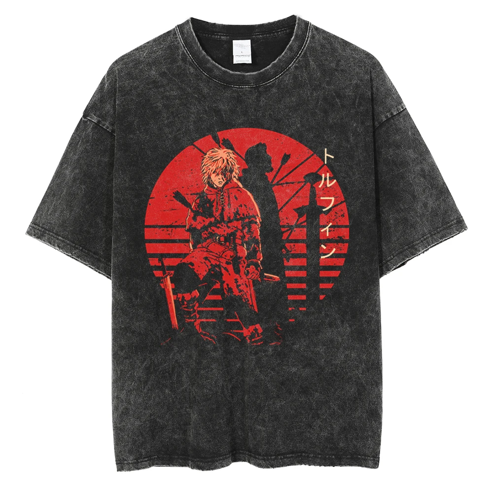 Herren Vinland Saga "I Have No Enemies" Grafik-T-Shirt Thorfinn Anime-Print Vintage Washed Oversized Casual Streetwear T-Shirt – Detail 13