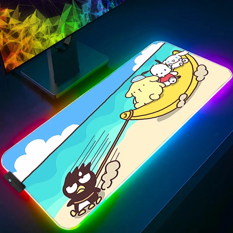 لوحة ماوس RGB حافة قفل أكبر Kawaii الخلفية سرعة الكمبيوتر لوحة المفاتيح LED حصيرة مكتبية ملحقات الألعاب P-Pochaccos Mousepad #4