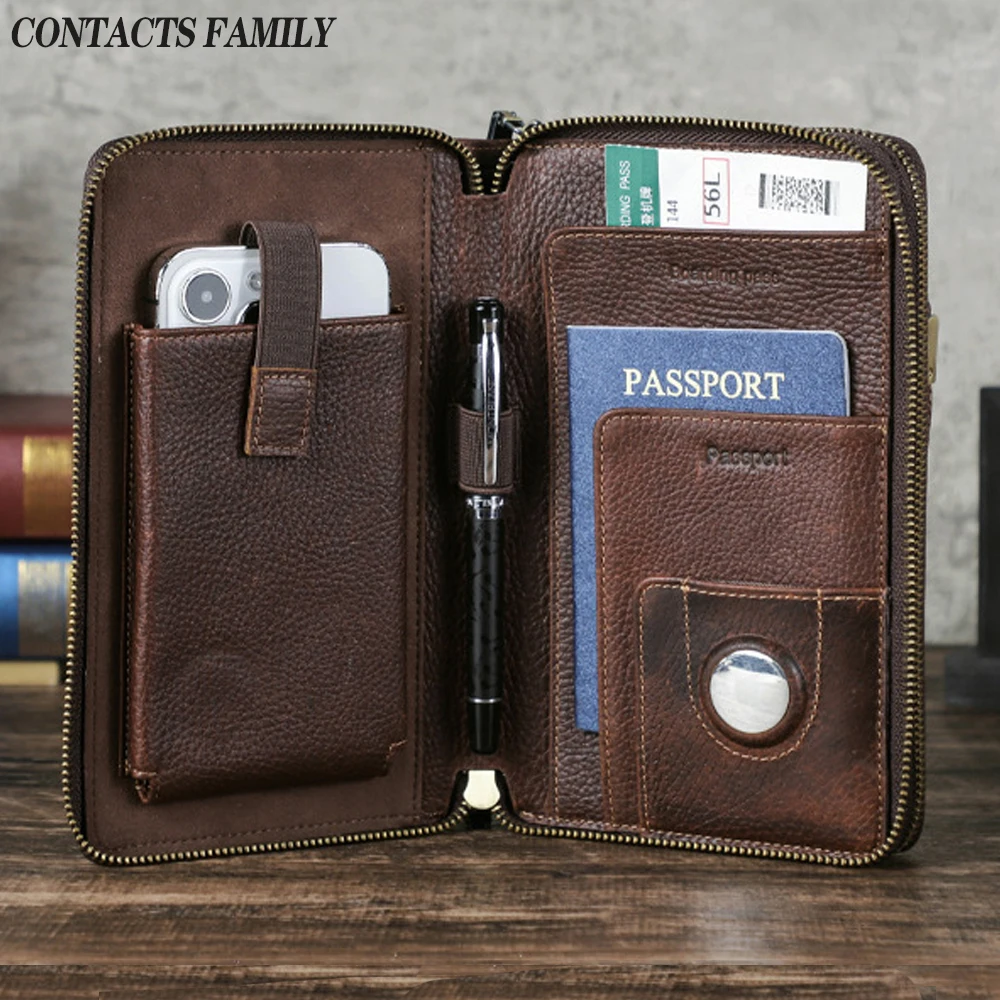 Premium Full Grain Leather Pilot Passport Wallet Airtag Compatible RFID Blocking Travel Aviator Document Holder