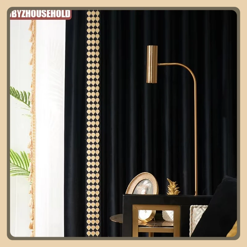 

Vintage Post-modern Light and Luxury Mixed with Curtains Living Room Bedroom Black Blackout Velvet Flannel Fabric Customized