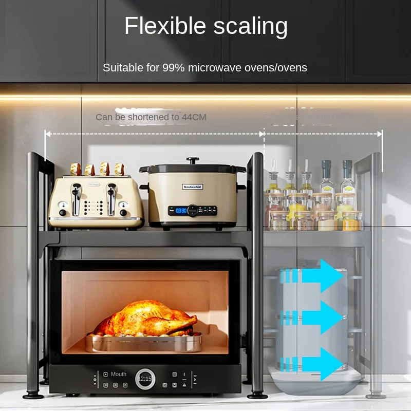 YY Kitchen Retractable Double-Layer Oven Microwave Oven Storage Rack Multifunctional