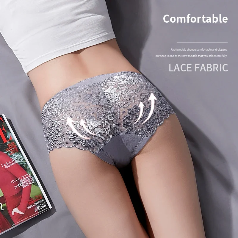 Women's Cotton Underwear Panties Sexy Lace Mid-Waist Hollow Female Briefs Hip Lift Underpants for Lady Lingerie Нижнее Белье image 3