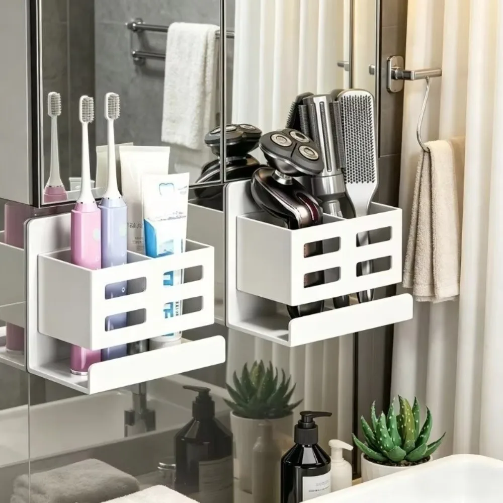 Wall-mounted Toothbrush Razor Storage Rack Space-saving Punch-free Washstand Organizer Hollow-out Toothpaste Comb Storage Tube