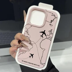 Luxury Airplane Line Print Case For iPhone 16 Pro Max Coque iPhone 15 Pro Max 14 13 12 11 16E 17 Air Shockproof Soft Cover Funda