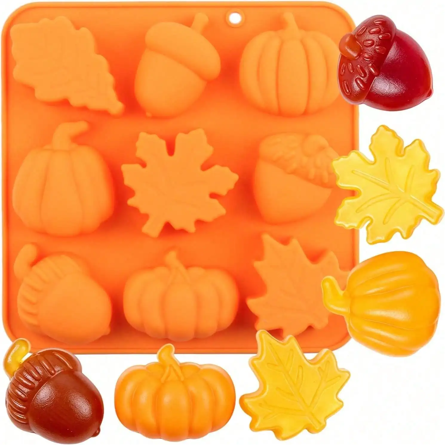 1-2 PCS 9‑Cavity Fall Pumpkin Maple Leaf Acorn Silicone Candy Mold, Autumn Themed Silicone Baking Tray for Chocolate, Candy