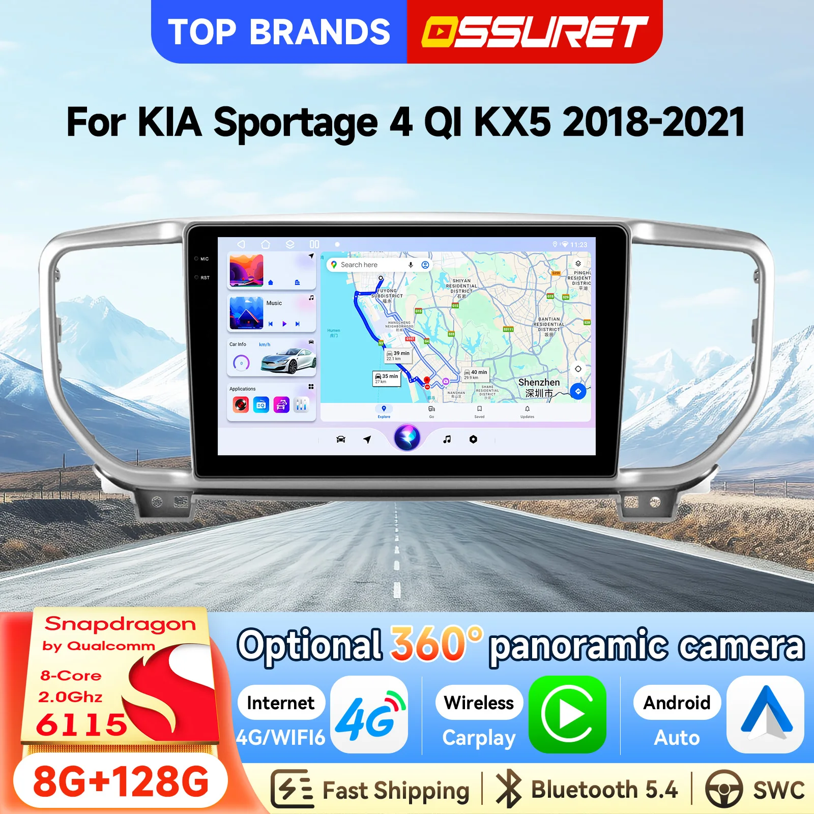 OSSURET Spedizione Rapida Sistema Intelligente per Auto Android 15 da 9 Pollici per Kia Sportage 4 QL KX5 2018-2021 CarPlay Android Auto Lettore Multi