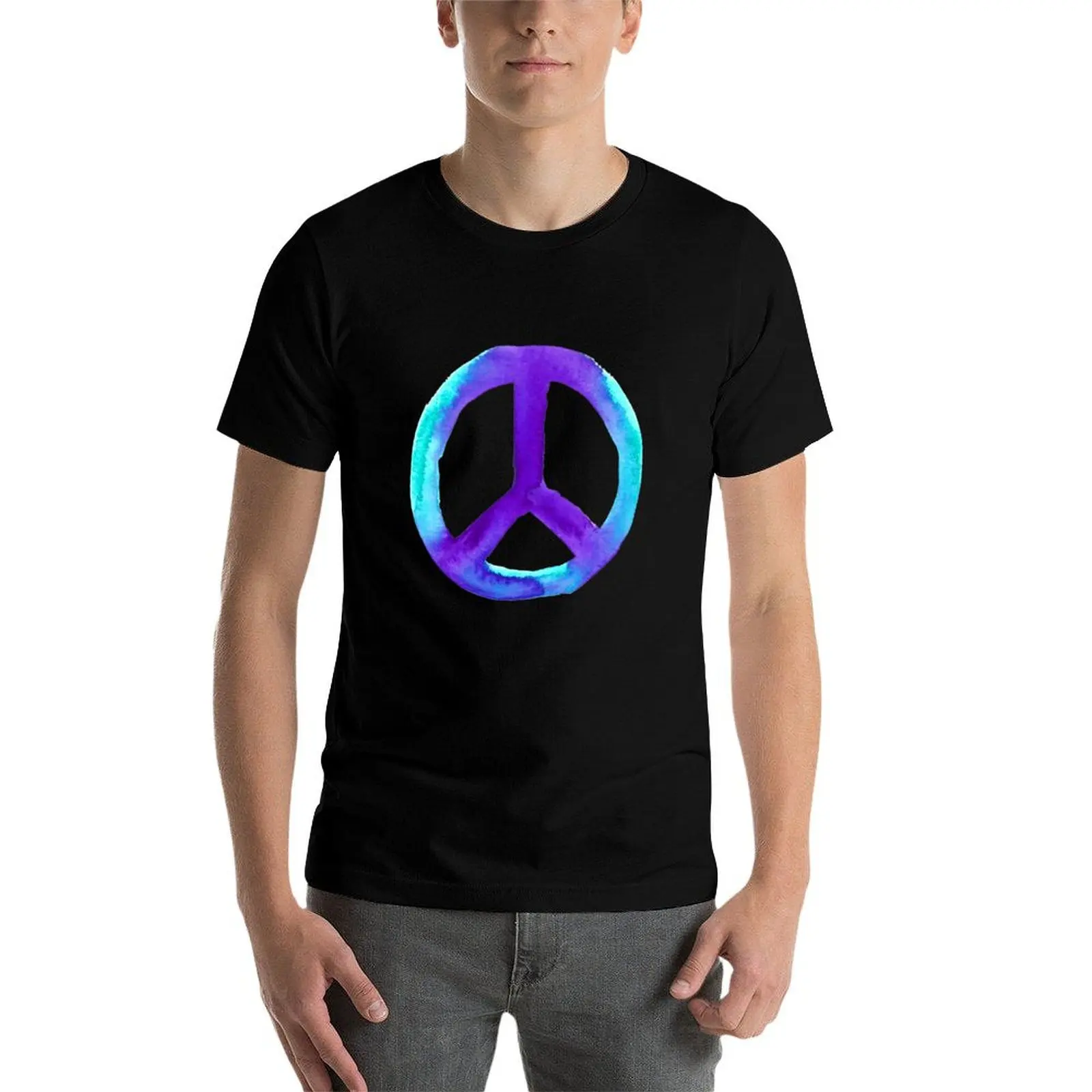 

Turquoise Purple Tie Dye Peace Sign on black T-Shirt man t shirts high quality luxury brand funny t shirts dark humor T-Shirt