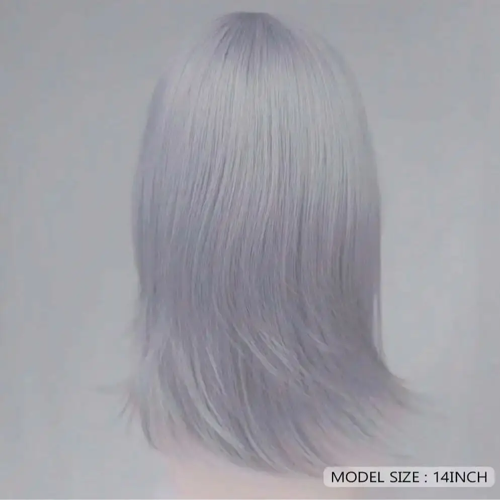 Mullet Head Wig Synthetic Grey Blue Short Straight Anime Cosplay Wig Middle Part Fluffy Women and Men Wig for Lolita Daily Party
