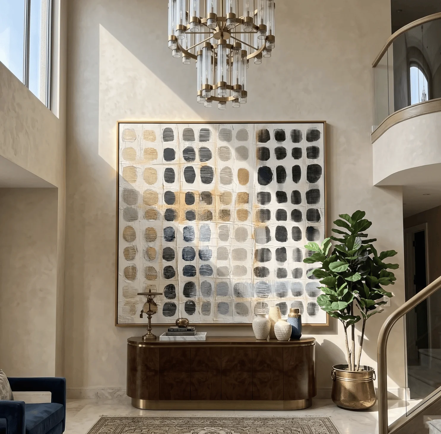 Stone Lattice – Oval Stone Grid on Cream Background Painting Wabi-Sabi Square Wall Art Canvas Prints Posters Home Decor