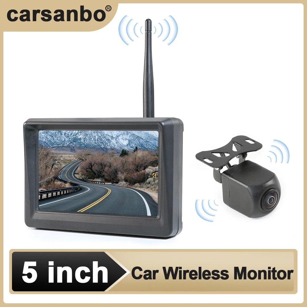 

Car 5-inch Digital Wireless Backup Camera System with Fish Eye 720P HD Night Vision Reverse Camera, Supporting DC9-36V Support