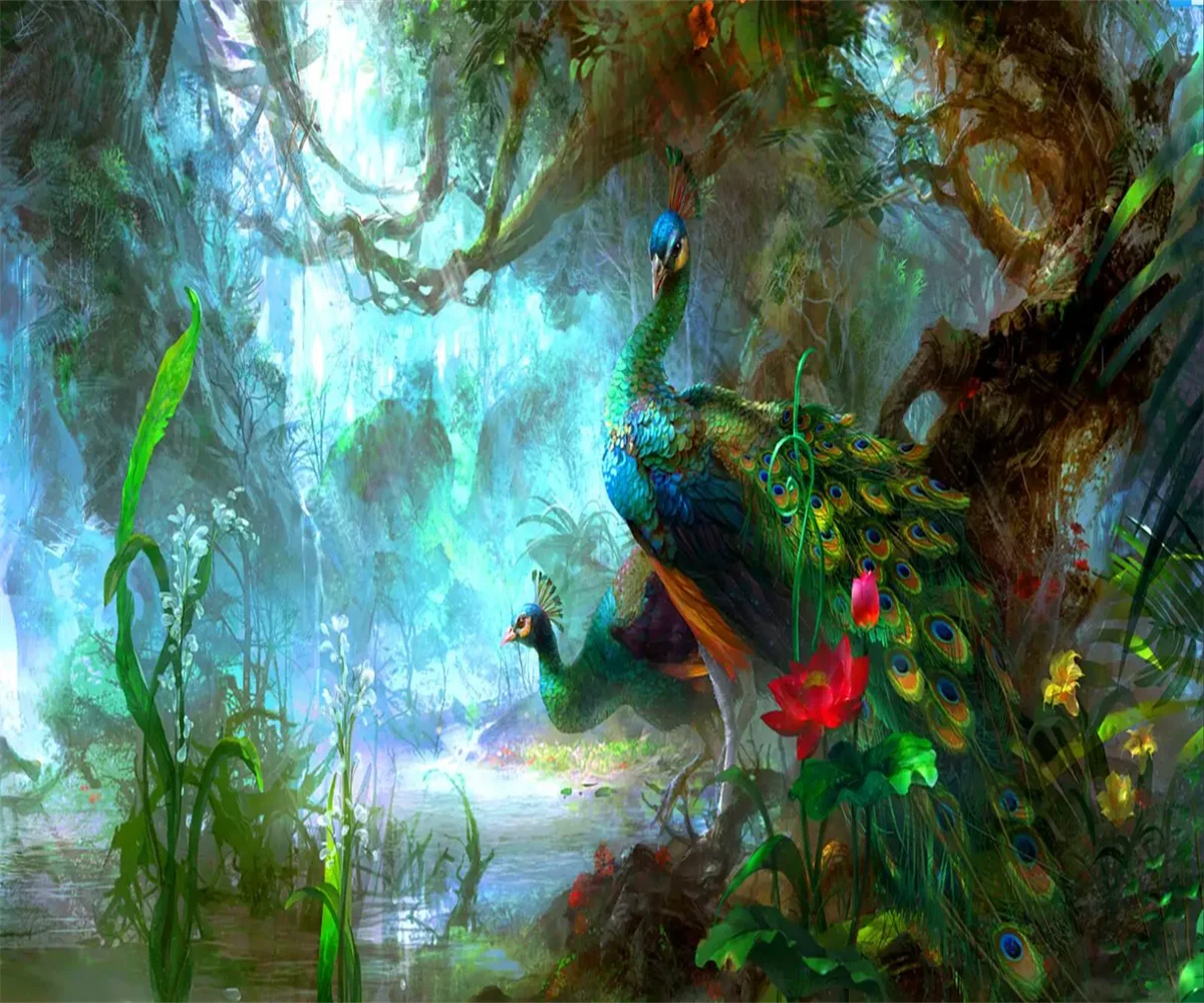 Custom Wallpaper Chinese style peacock forest background wall Murals living room bedroom hotel decoration painting 3d Wallpaper