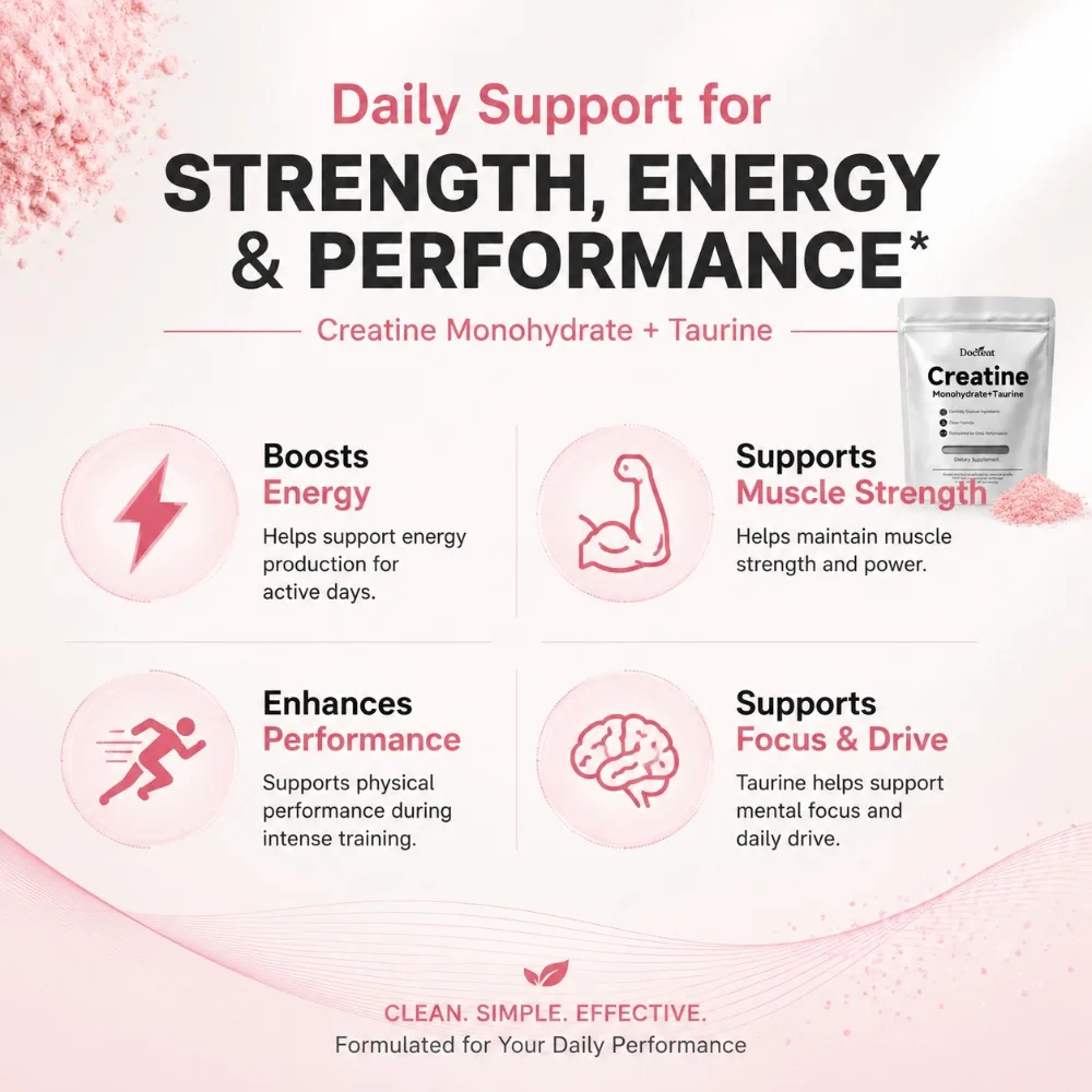 Creatine Monohydrate Taurine Powder 180g 30 Servings Muscle Strength Endurance Performance Workout Fitness Training Supplement