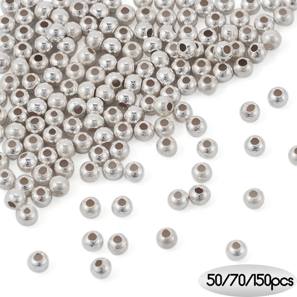 2/3/4mm 925 Sterling Silver Beads Round Silver Color Loose Spacer Metal Bead for Stackable Bracelet Ring Jewelry Making Supplies