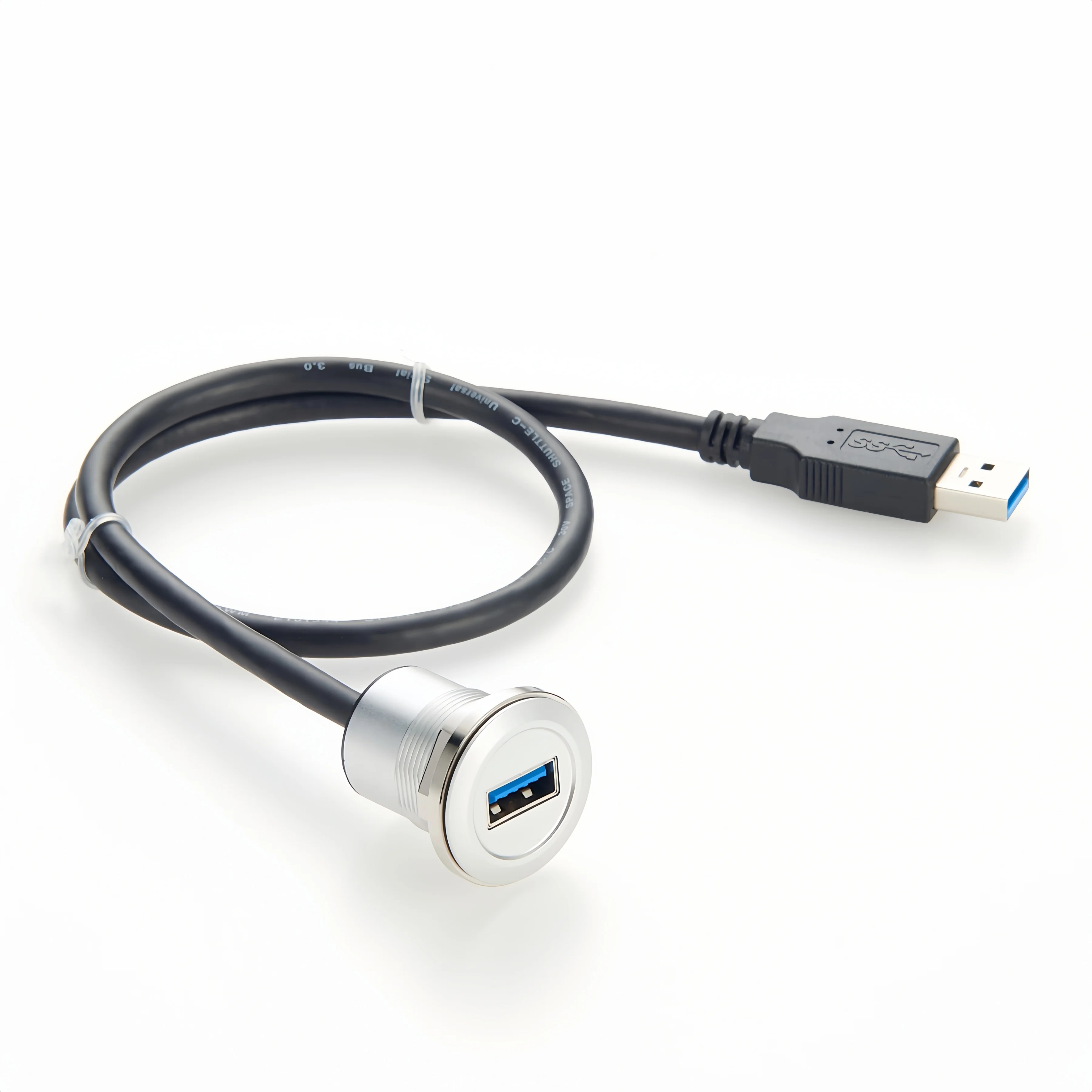 USB 3.0 A Male to Female Extension Cable Flush Panel Mount 5Gbps USB Type-A FeedThrough Extender Cord for Car Boat Dashboard