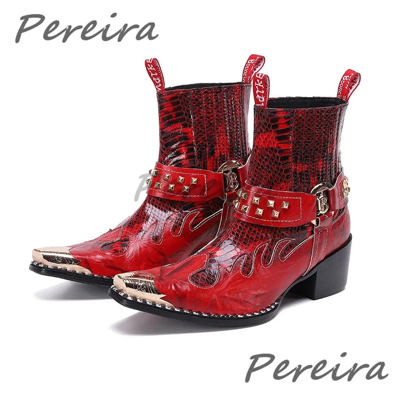 

Мужские ковбойские сапоги в стиле вестерн, ботинки челси с заклепками в стиле панк, модные вечерние деловые модельные туфли без шнуровки из натуральной кожи